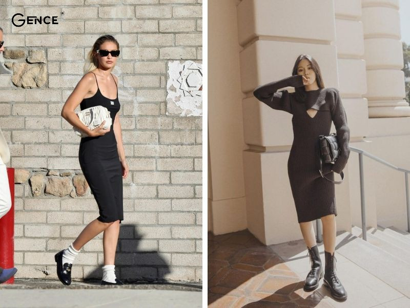 Mix giày loafer với đầm body