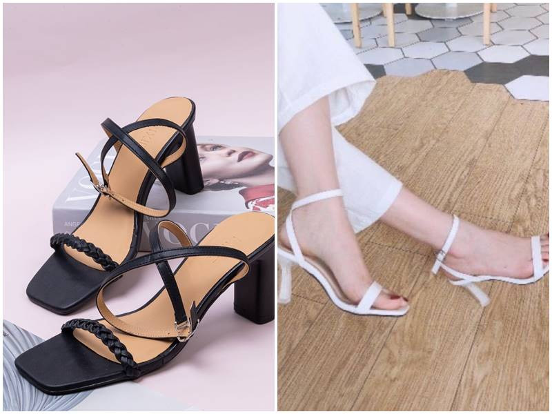 Người mẫu mặc áo dài cách tân màu trắng thêu hoa cùng giày cao gót slipper