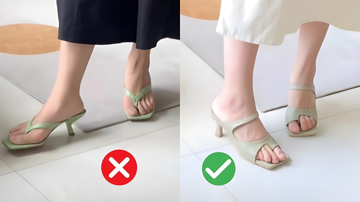 Người thử giày đang kiểm tra độ vừa vặn, lưu ý cách chọn size giày 27.5 là bao nhiêu cho bàn chân đặc biệt
