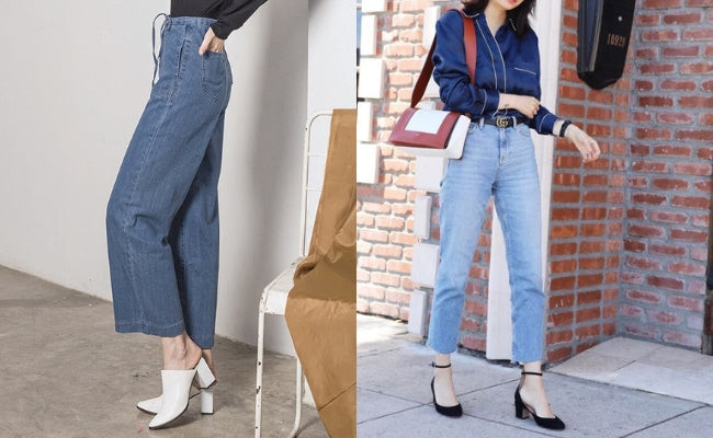 Nữ công sở thanh lịch với quần ống rộng và giày cao gót