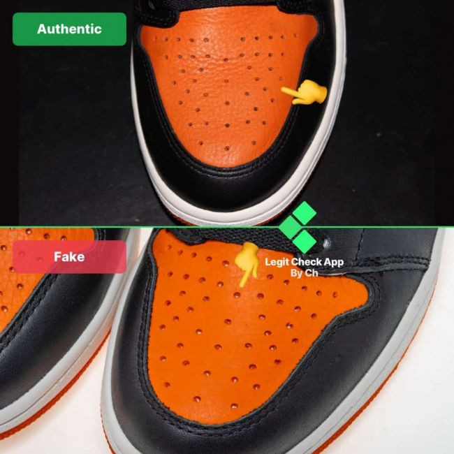 Phân biệt độ sâu và sự đồng đều của lỗ đục trên mũi giày Nike Air Jordan chính hãng