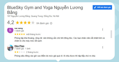 Phản hồi tích cực của khách hàng về chất lượng dịch vụ tại Bluesky Gym Cầu Giấy