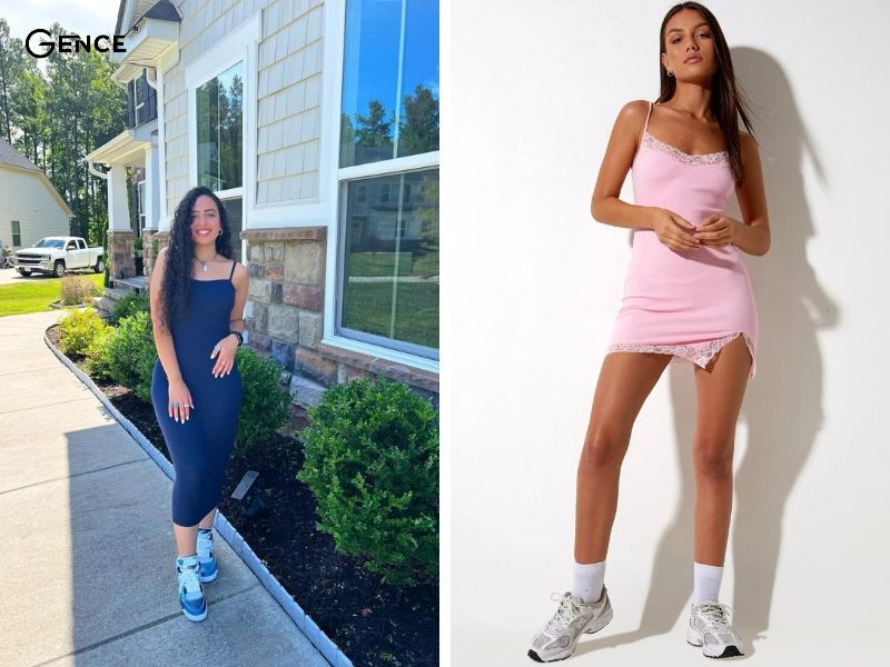 Phối đầm body cùng giày thể thao năng động và cá tính