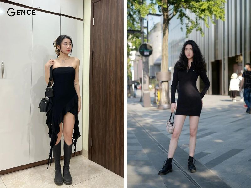 Phối đầm body gợi cảm cùng giày boots cá tính