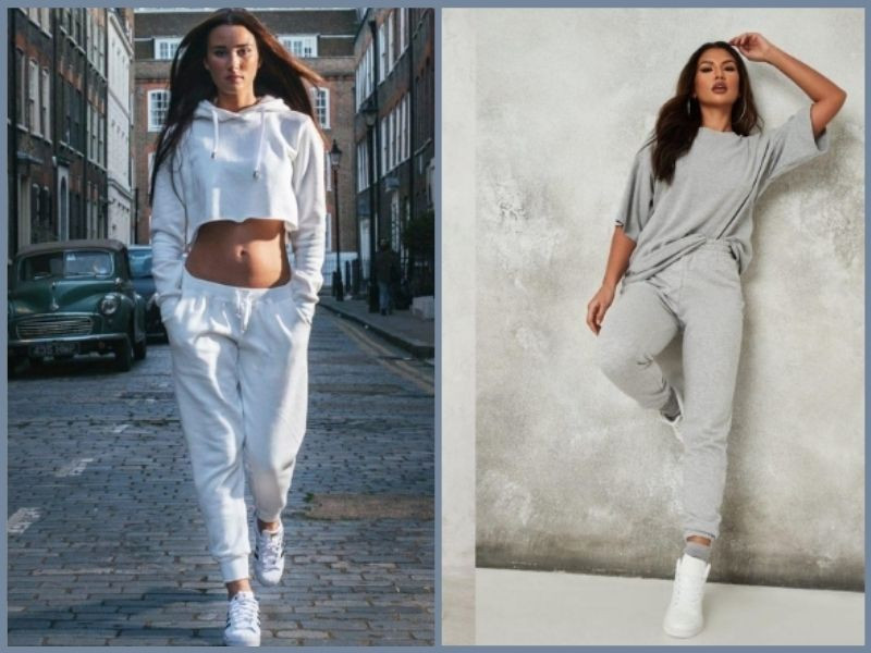 Phối đồ thể thao với giày thể thao trắng nữ và quần jogger