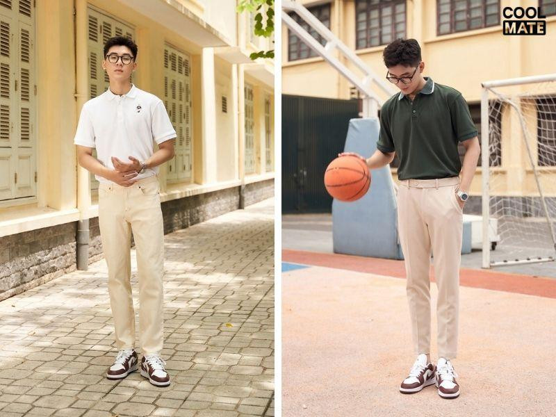 Phối đồ với giày Jordan với áo polo và quần vải