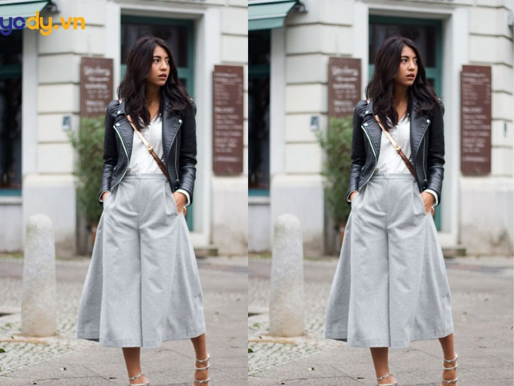 Phối đồ với giày sục nữ cùng áo croptop, quần culottes