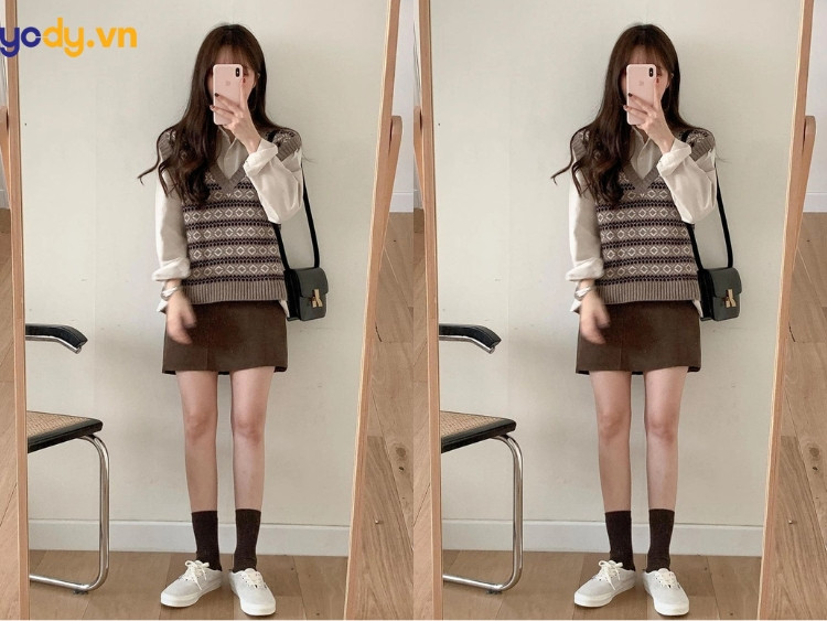 Phối đồ với giày sục nữ cùng chân váy chữ A
