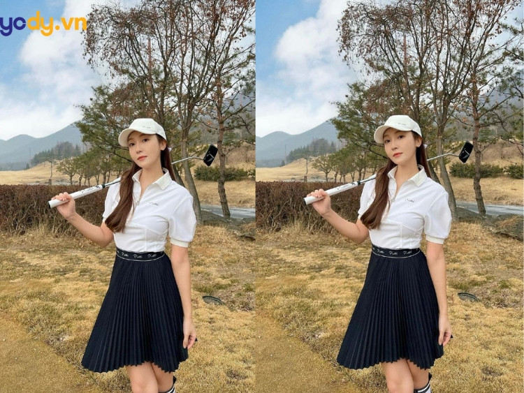 Phối đồ với giày sục nữ cùng váy polo