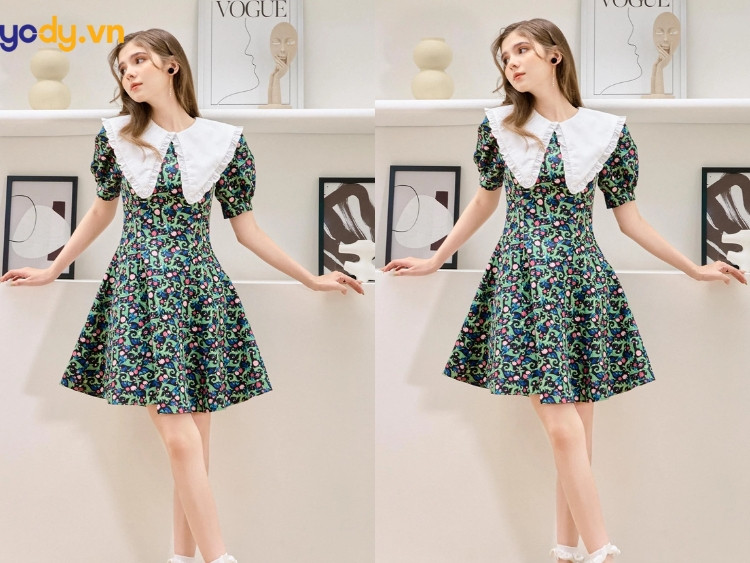 Phối đồ với giày sục nữ cùng váy sơ mi cổ yếm