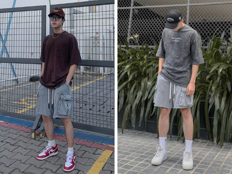 Phối đồ với giày thể thao nam cùng quần short và áo thun năng động