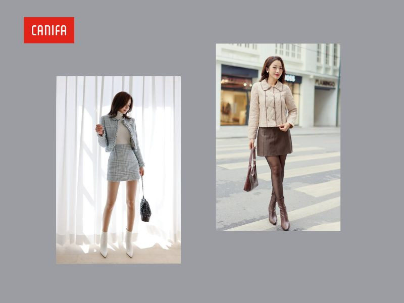 Phối giày boot nữ cổ thấp với set dạ tweed cho tiệc