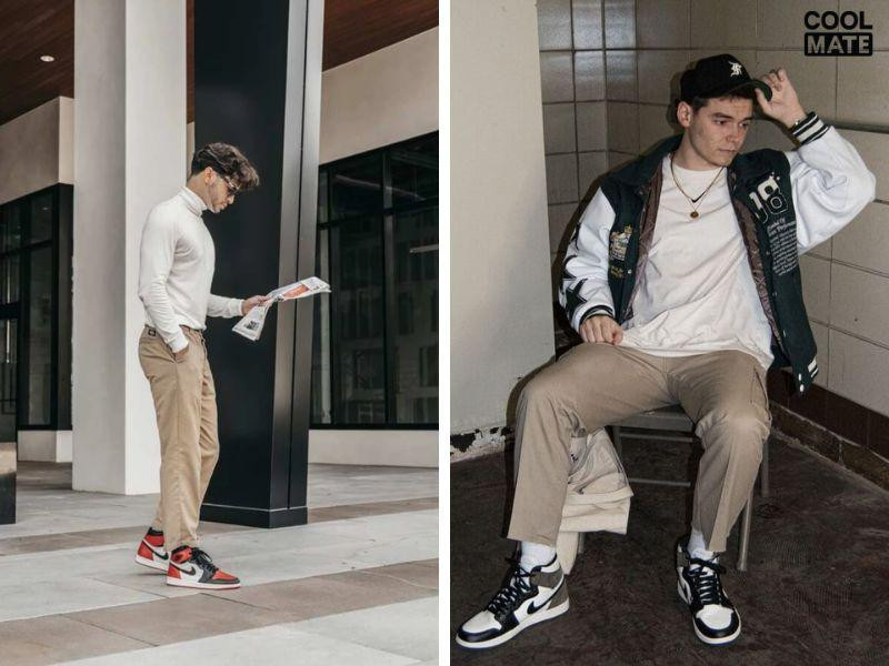 Phối giày Nike Jordan nam với quần kaki màu be tạo phong cách lịch lãm
