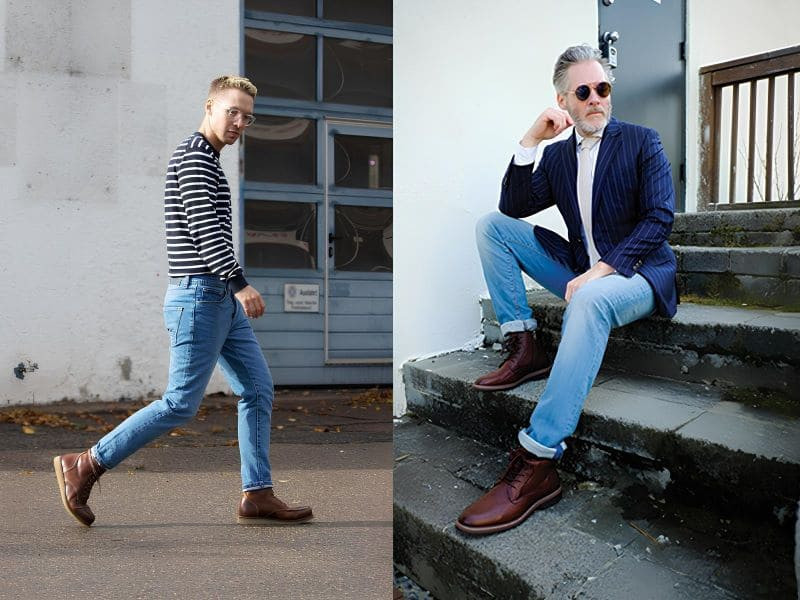 Phối giày tây cao cổ cùng quần jean trơn nam tạo vẻ lãng tử