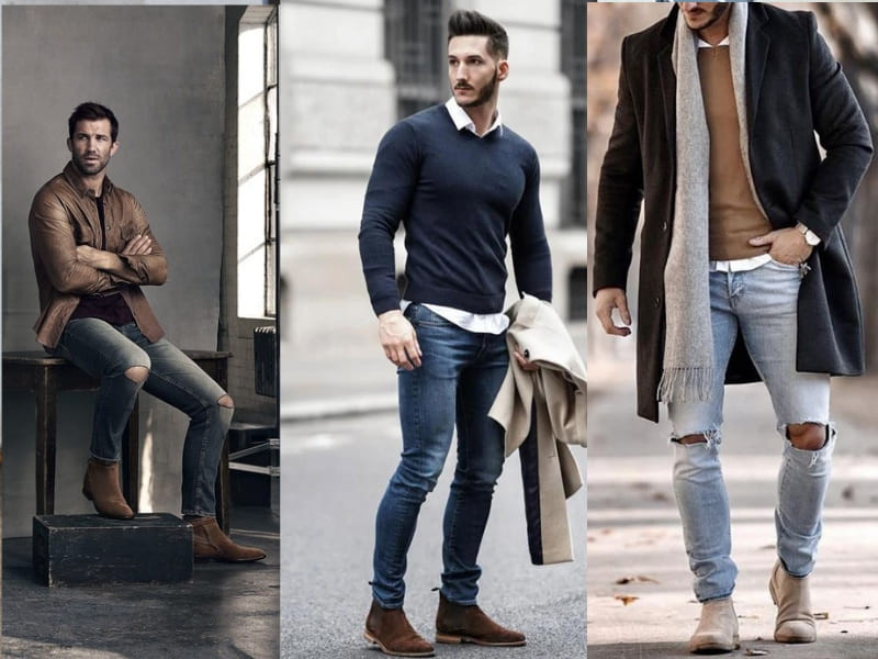 Phối giày tây không dây cùng quần jean xám slim-fit tạo vẻ ngoài trẻ trung, nổi bật