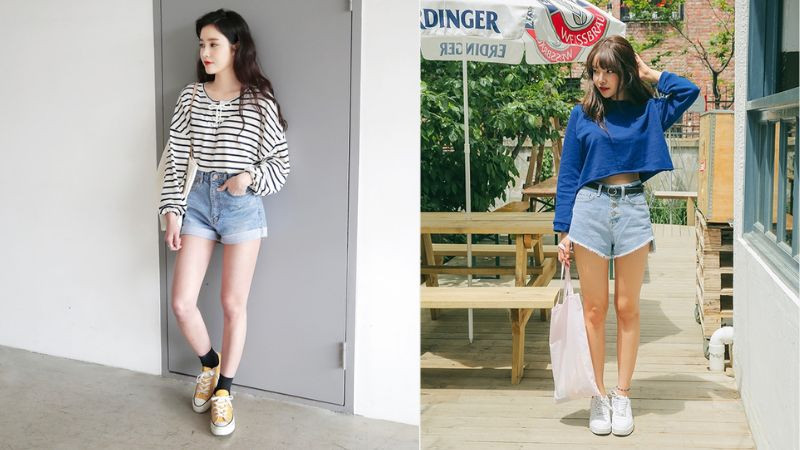 Phối giày thể thao cùng áo thun quần short