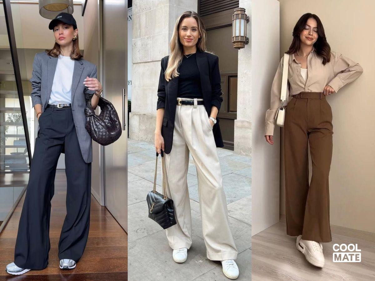Phối giày thể thao nữ với đồ công sở business casual hiện đại