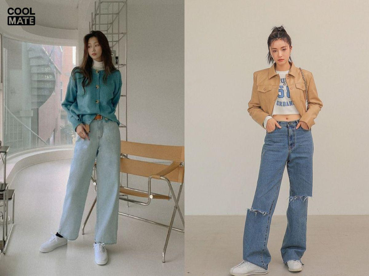 Phối quần jean nữ dáng skinny với giày thể thao trắng năng động