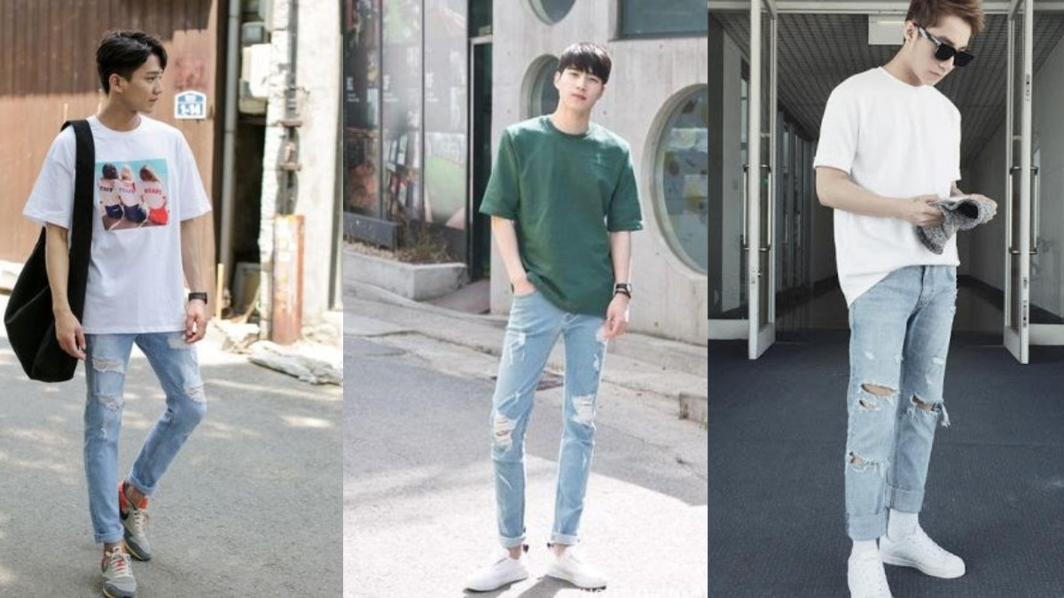 Phong cách quần jean nam áo thun sneaker