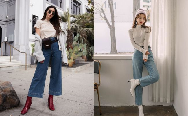 Quần ống rộng màu xám và boot thấp cổ cho vẻ ngoài thanh lịch