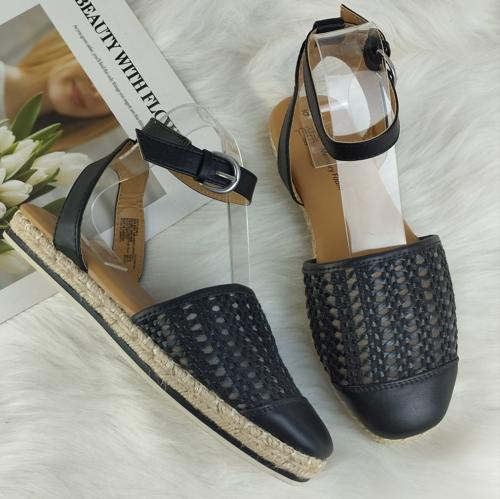 Sandal đế xuồng nữ big size màu đen, kiểu dáng năng động, tôn dáng