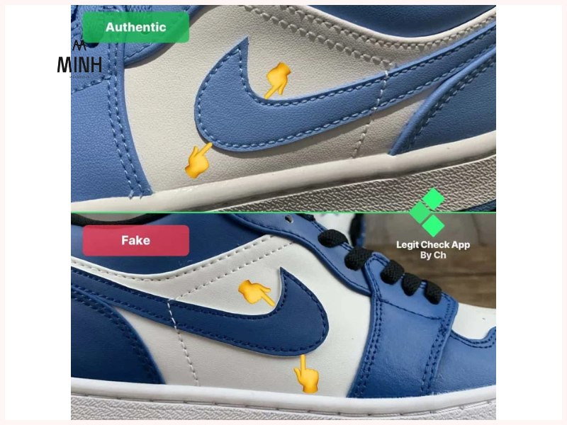 So sánh logo Nike Swoosh trên thân giày để xác thực Jordan real