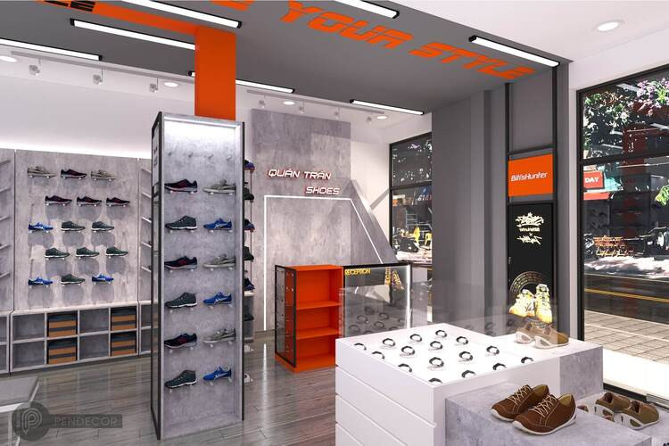 Thi công hoàn thiện shop giày thể thao với bố cục rõ ràng