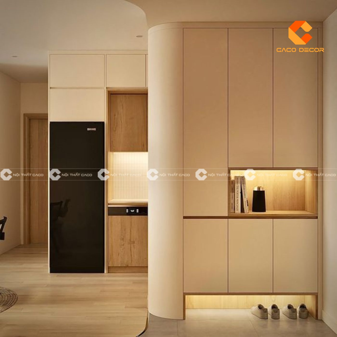 Thiết kế tủ giày kịch trần âm tường hiện đại giúp tiết kiệm không gian