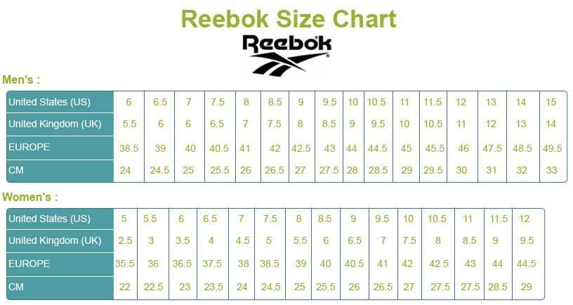 Tra cứu size giày Reebok cho bàn chân dài 27cm
