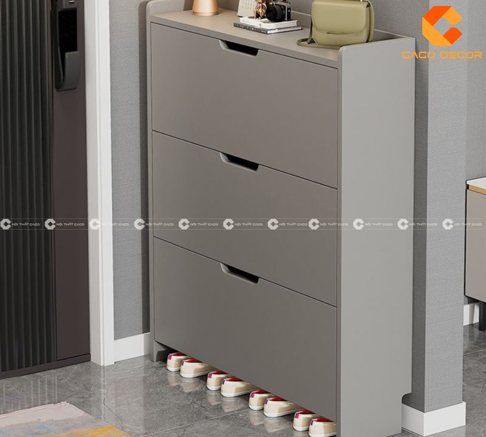 Tủ đựng giày cánh lật màu xám hiện đại