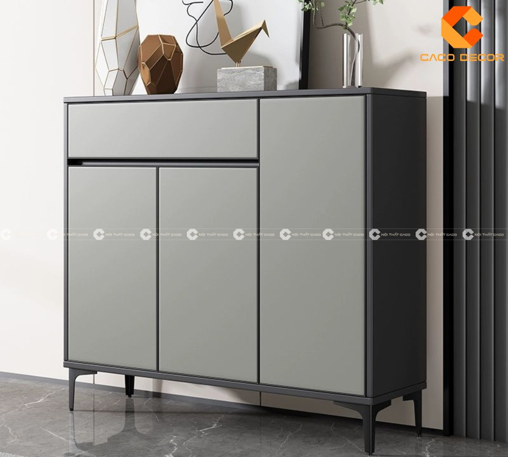 Tủ giày dép hiện đại ba cánh màu xám thanh lịch