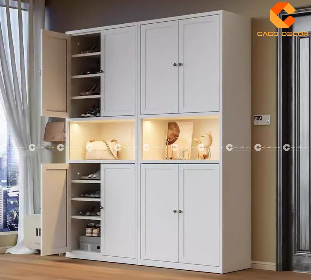 Tủ giày dép hiện đại kết hợp không gian lưu trữ đa năng