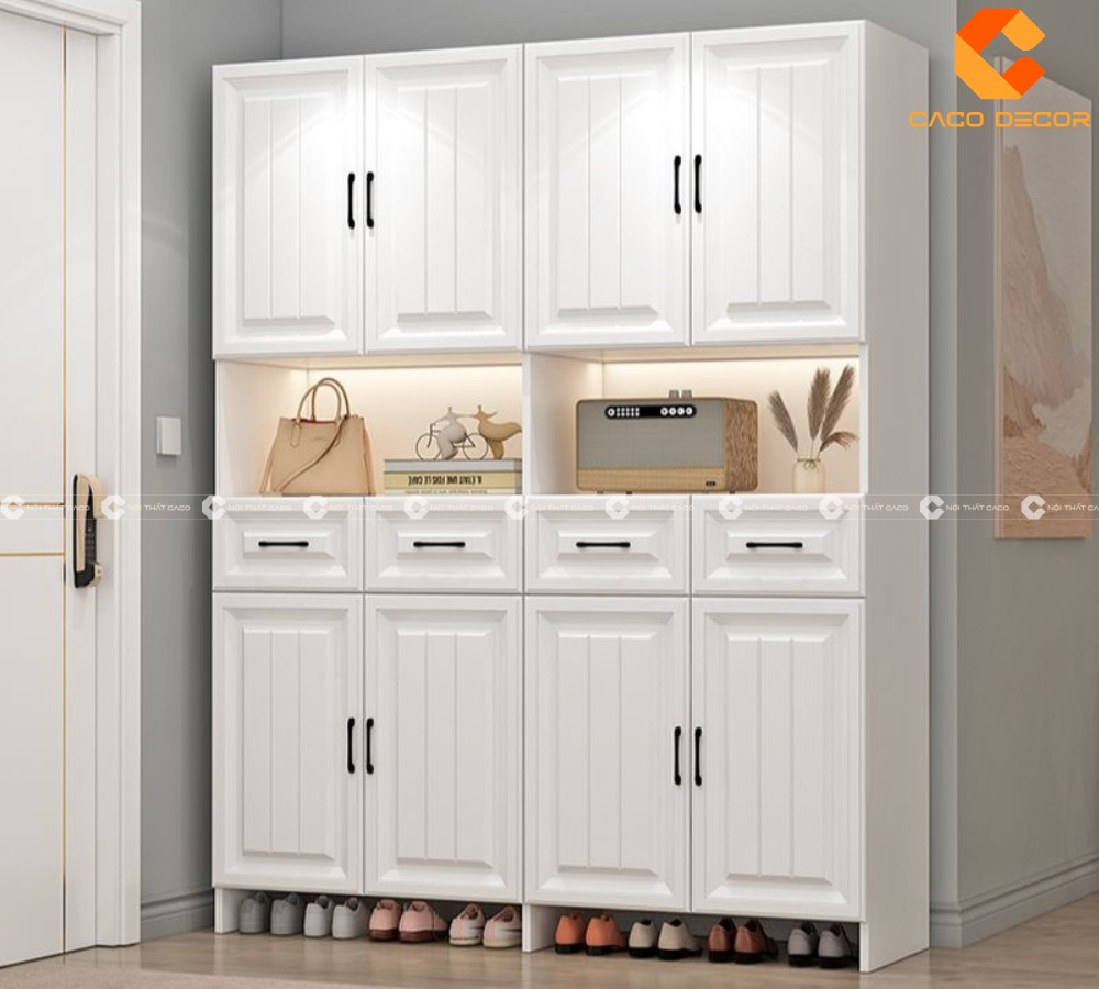 Tủ giày dép hiện đại tích hợp không gian lưu trữ đồ tiện lợi