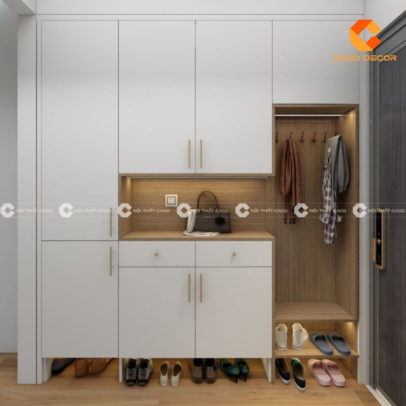 Tủ giày kịch trần màu trắng với thiết kế nhiều ngăn chứa thông minh