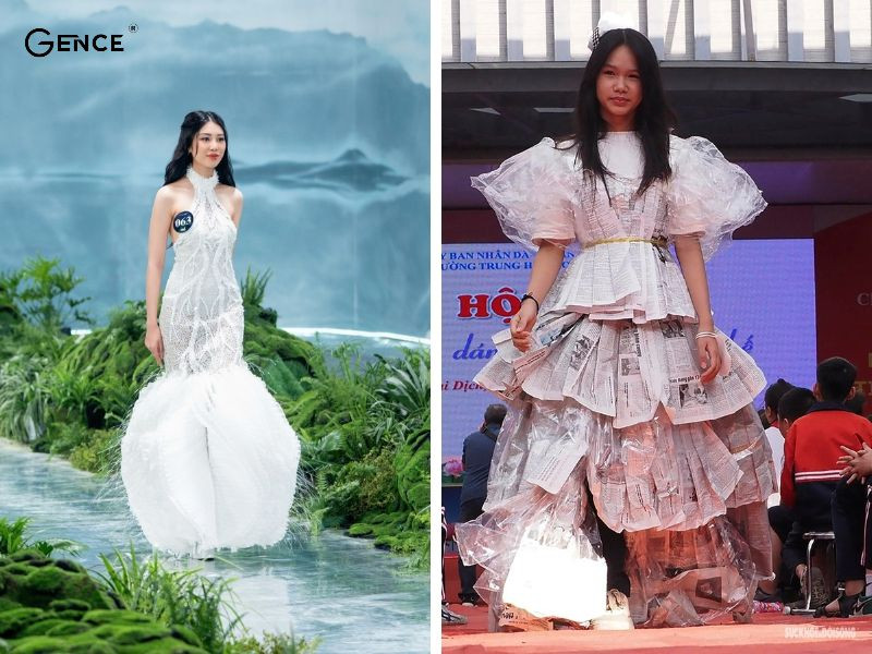 Vải, nhựa và đặc biệt là giấy báo là các vật liệu tái chế phổ biến cho thời trang