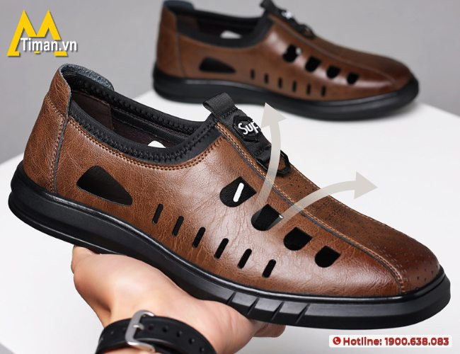 chất liệu da cao cấp của giày lười nam đục lỗ chính hãng
