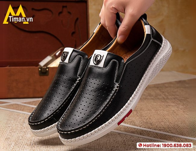 giày lười nam đục lỗ chính hãng màu nâu thoáng khí