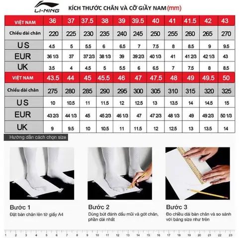Bảng Quy Đổi Kích Thước Giày Cầu Lông Chuẩn Xác Cho Người Chơi