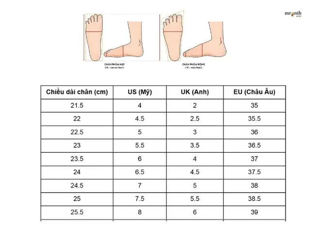 Bảng Size Giày Chi Tiết: Cách Chọn Size Chuẩn Cho Chân Dài 21cm