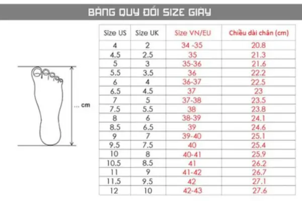 Quy Đổi Size Giày Eu Và Size Vn: Bảng Size Chi Tiết Và Hướng Dẫn Đo Cỡ Chân Chuẩn