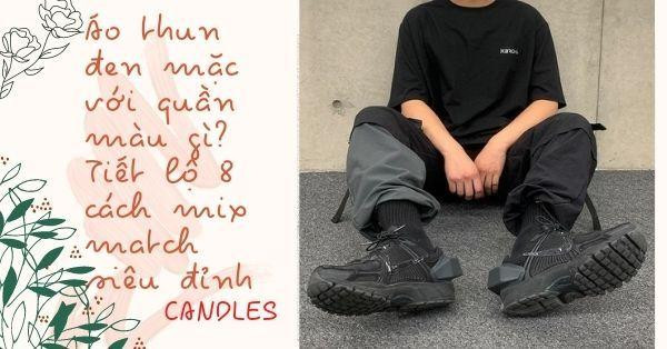 Áo đen phối cùng quần kaki tạo nên vẻ ngoài thanh lịch và có chút vintage.