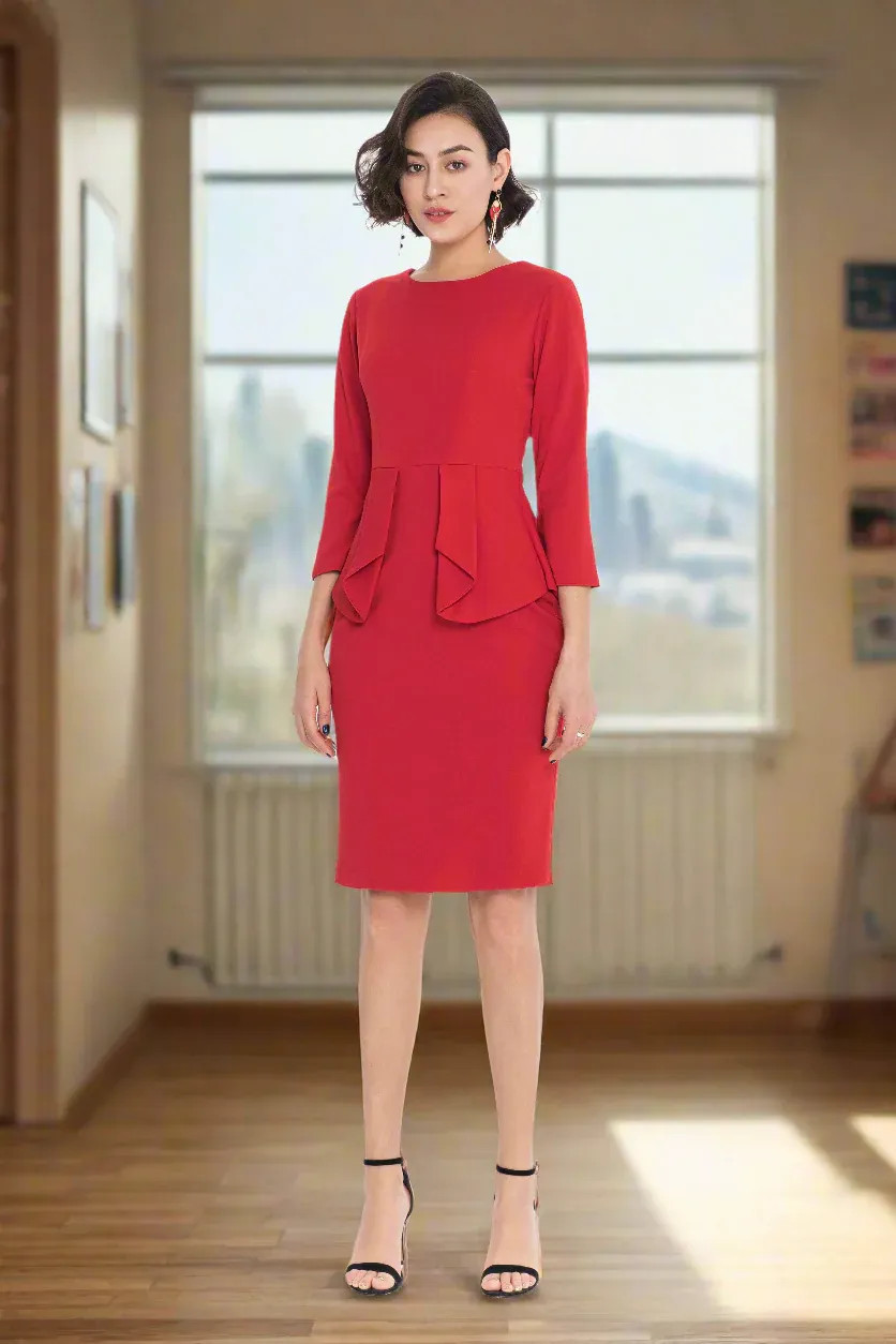 Áo peplum phối với chân váy bút chì tạo điểm nhấn ấn tượng