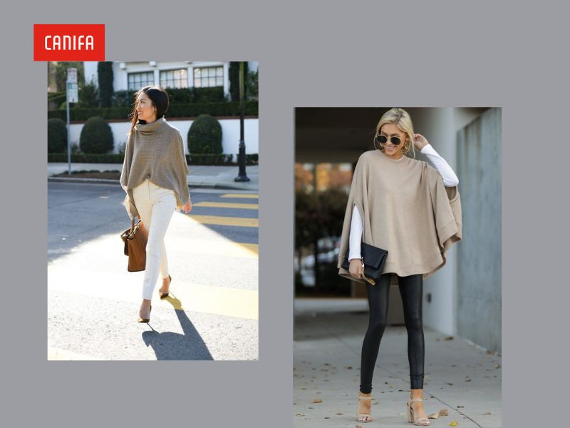 Áo poncho màu sắc trung tính phối cùng đồ công sở