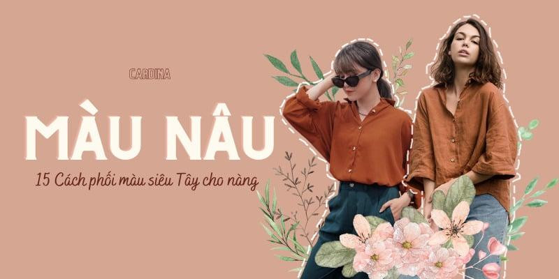 Gợi ý áo xanh lá cây đầm kết hợp với quần màu nâu