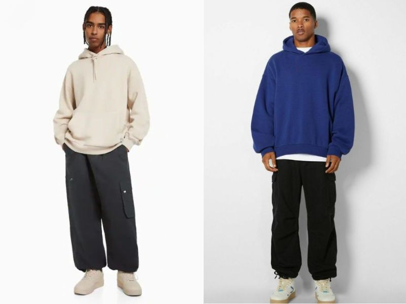 Bản phối năng động giữa quần parachute và áo hoodie sành điệu