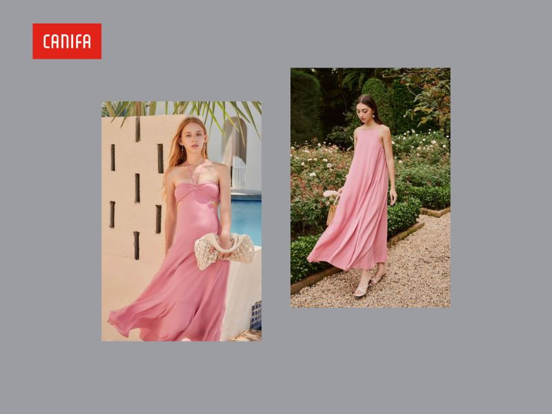 Cô gái mặc váy maxi xòe phồng trên đồng cỏ thể hiện vẻ đẹp tự nhiên
