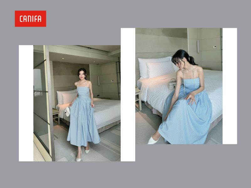 Đầm maxi dáng quây màu sắc tươi sáng tôn lên bờ vai gợi cảm