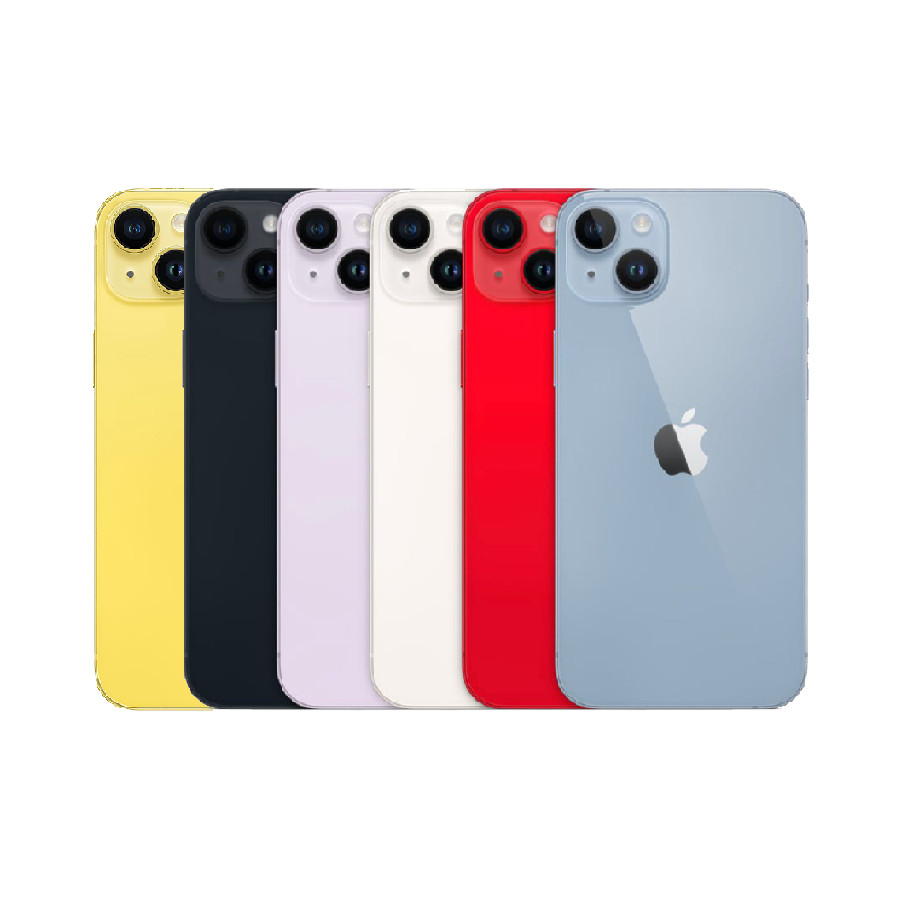 Hình ảnh điện thoại iPhone 14 màu vàng tươi sáng, một phiên bản màu bổ sung.