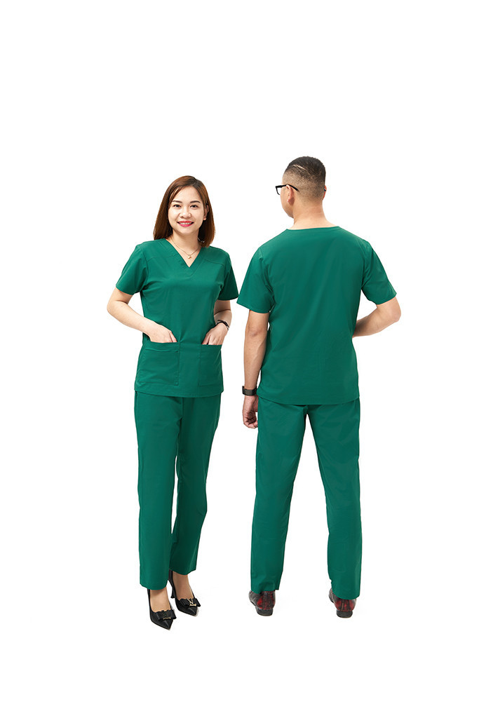 Đồng phục điều dưỡng y tá màu xanh navy kiểu cổ tim