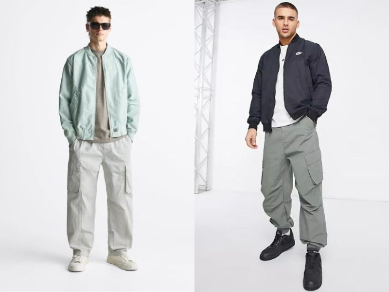 Kết hợp áo bomber nam cá tính với quần parachute tạo vẻ ngoài bụi bặm